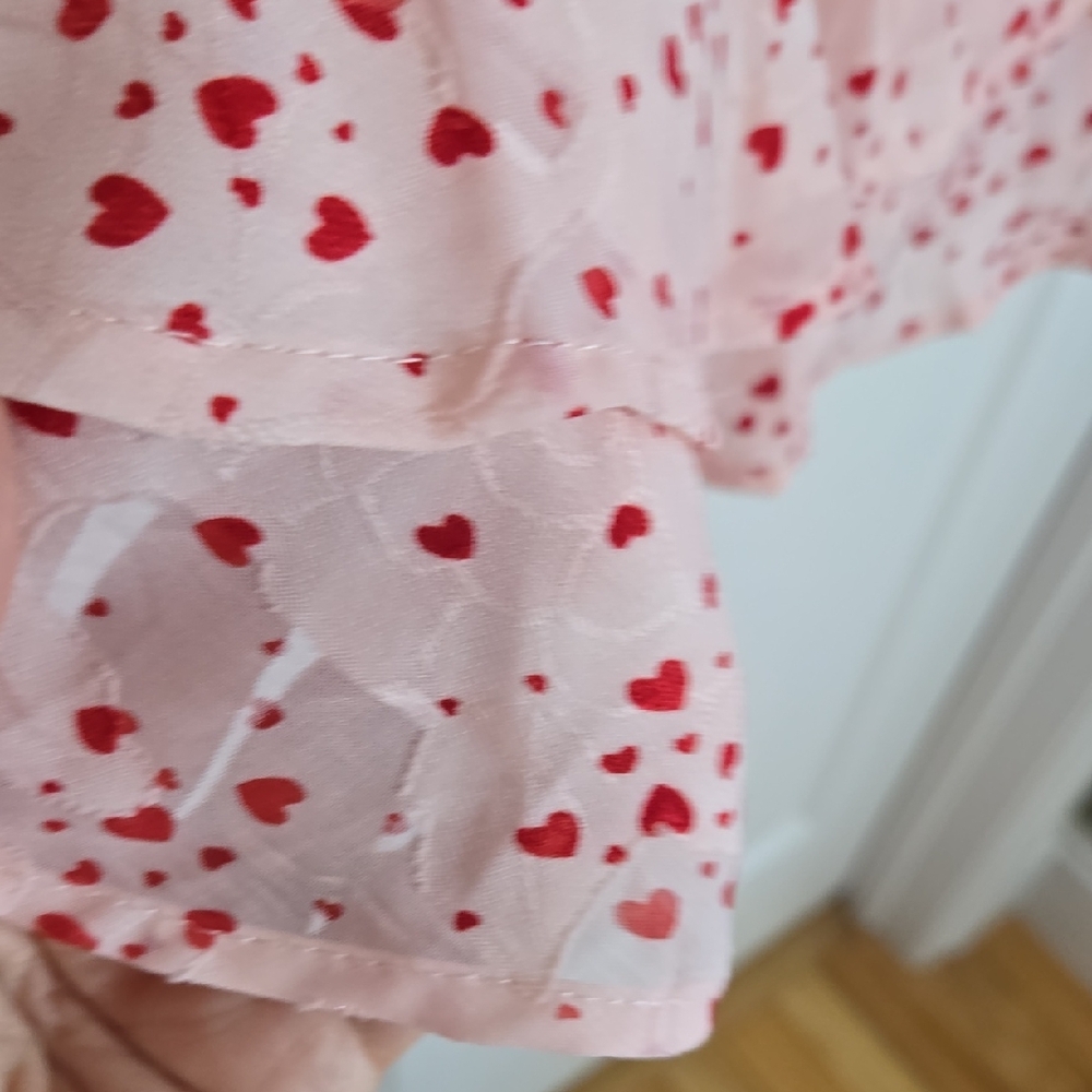 Blue Rain Pink Floral Red Heart Design Long Sleeve Dress Size Small - Picture 8 of 11